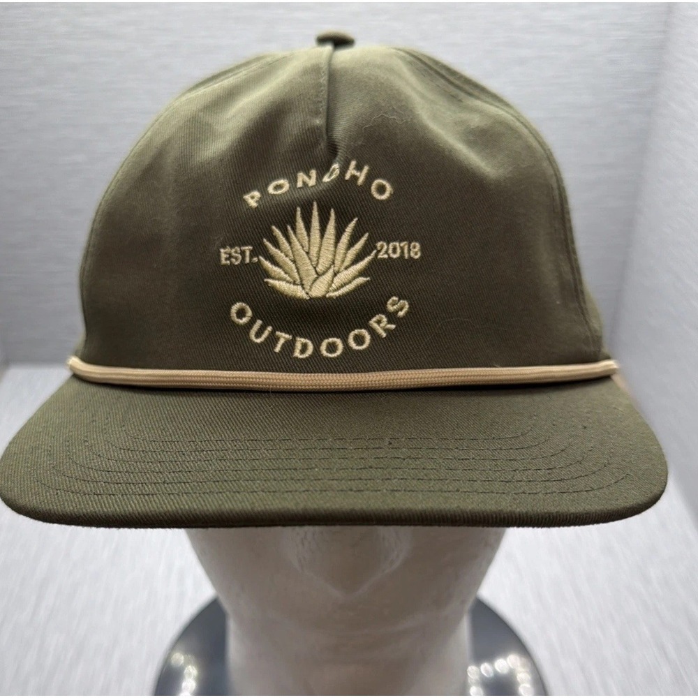 Poncho Outdoors Fishing Rope Hat Olive Green Snapback Cap‎ Adjustable Logo